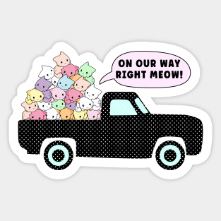 Kittens Road Trip - Pile of Cute Pastel Cats on a Truck - On our Way Right Meow Sticker